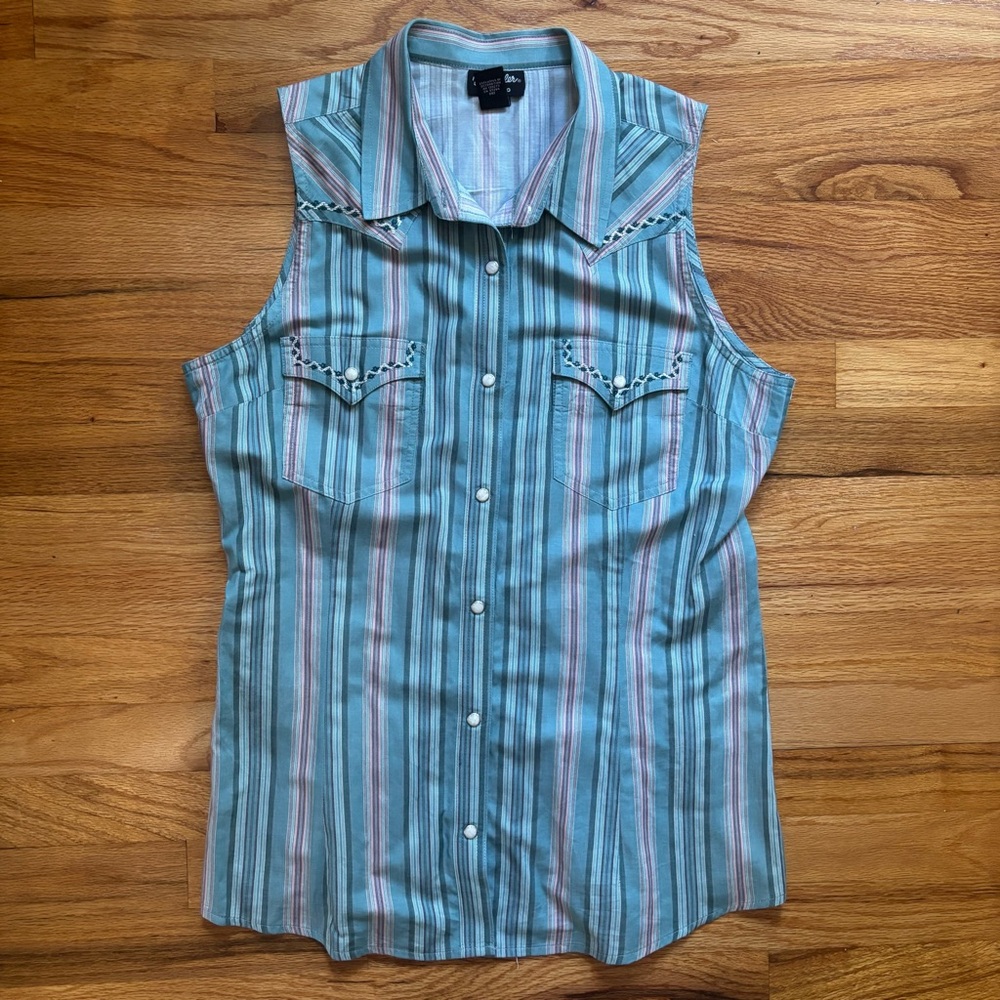 Wrangler Retro Women’s Stripe Western Snap Top Sz Medium Cowgirl Rodeo